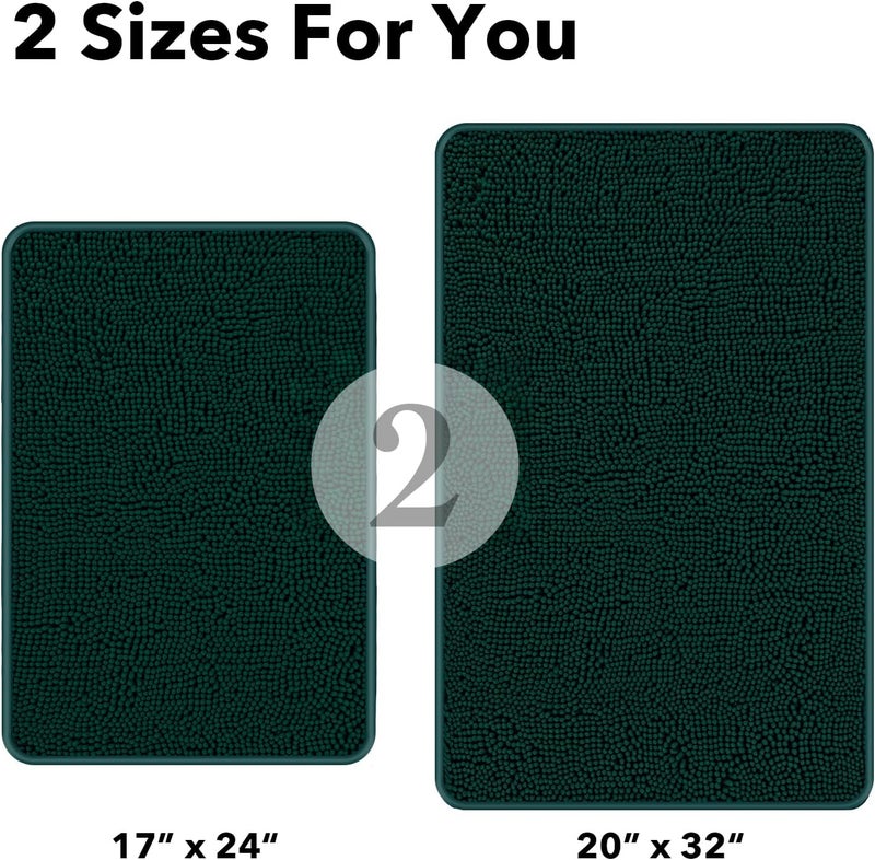 Yeaban Dark Teal Bathroom Rugs Set 2 Piece(20" x 32" and 17" x 24"), Thick Chenille Bath Mats | Absorbent and Washable Bath Rug Non-Slip, Plush and Soft Rugs for Bathroom Floor, Shower, Vanity - Image 2
