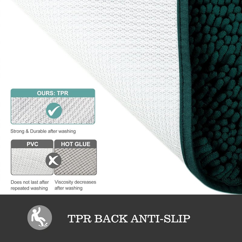 Yeaban Dark Teal Bathroom Rugs Set 2 Piece(20" x 32" and 17" x 24"), Thick Chenille Bath Mats | Absorbent and Washable Bath Rug Non-Slip, Plush and Soft Rugs for Bathroom Floor, Shower, Vanity - Image 4