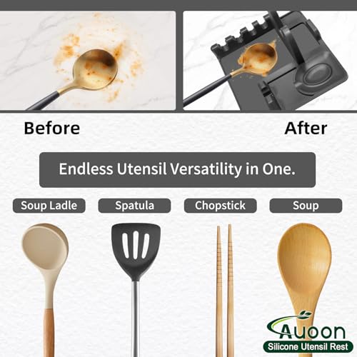 AUOON Spoon Rest for Stove Top - Silicone Utensil Rest with Drip Pad for Kitchen Counter | Practical Kitchen Gadgets for Cooking | Dishwasher Safe (Grey, Large) - Image 2