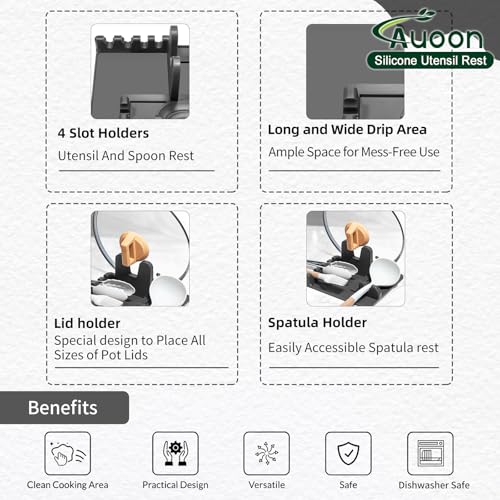 AUOON Spoon Rest for Stove Top - Silicone Utensil Rest with Drip Pad for Kitchen Counter | Practical Kitchen Gadgets for Cooking | Dishwasher Safe (Grey, Large) - Image 5