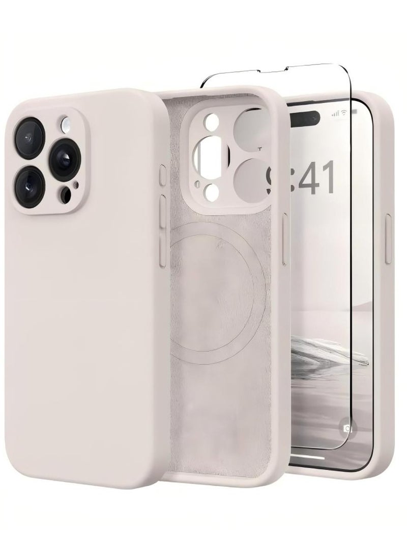 SUYDANBOX Magnetic for iPhone 15 Pro Max Case, Compatible with MagSafe, [Full Camera Protection][Screen Protector] Silicone Shockproof Protective Phone Case for iPhone 15 Pro Max 6.7", Stone  - Image 1