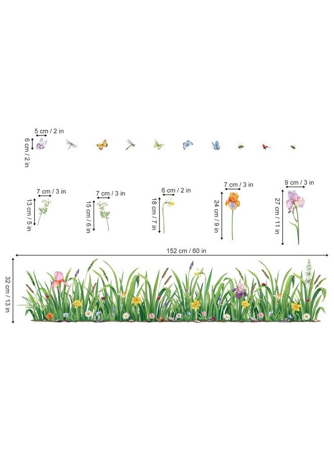 decalmile Green Grass Flower Wall Corner Decals Floral Butterfly Baseboard Skirting Line Wall Stickers Bedroom Living Room Wall Art Decor (Width:162Cm) - Image 4