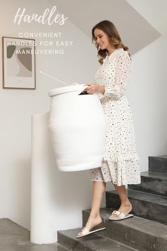 Cottonphant 26" x 20" Handcrafted Tall Cotton Rope Basket with Lid, Stylish Flagon Shape with Cover, Clothes Hamper with Top, for Bedroom and Living Room, All White - Image 4
