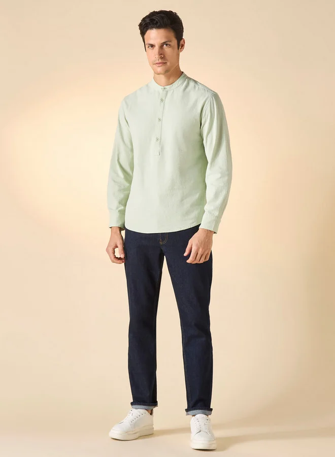 سبلاش فيڤ قميص بقصة عادية بياقة ماندرين وأكمام طويلة