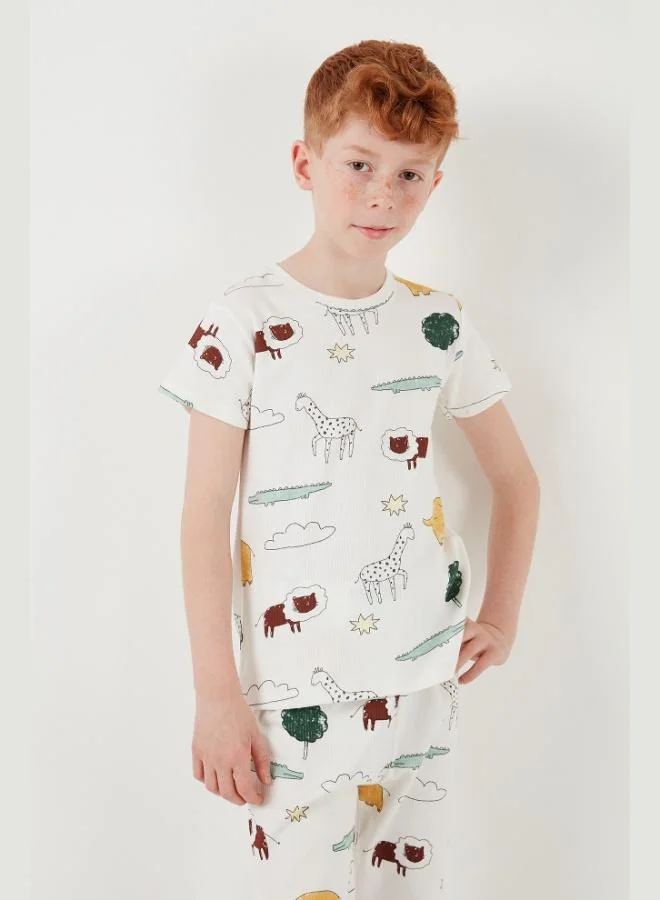 Lela Lela Patterned 100% Cotton Crew Neck Pajama Set Boys' Pajama Set 6651001