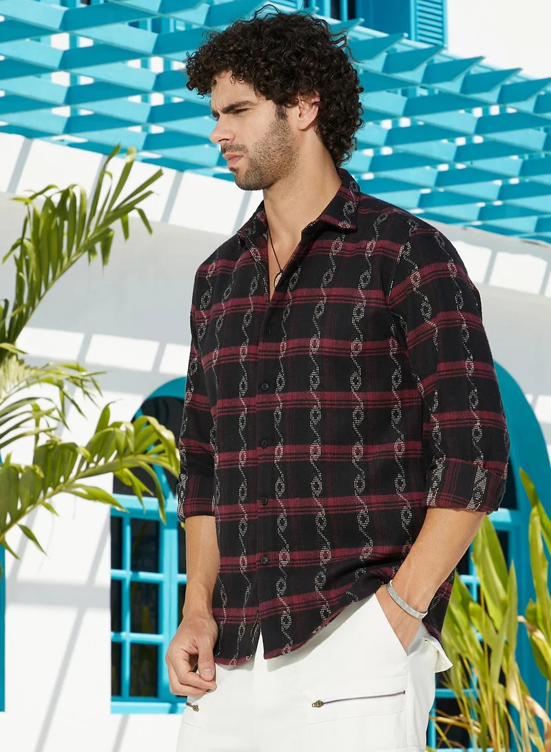 CAHOOT  Men's Onyx Black & Crimson Red Indie-Checkered Shirt for Men | Best Price UAE