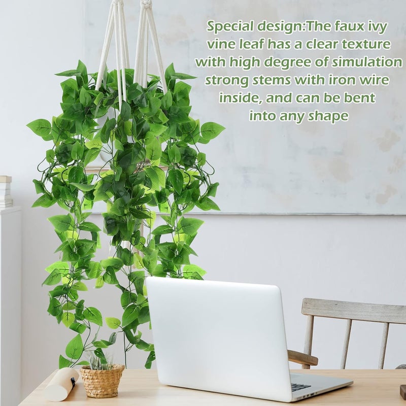 Hoteam 12 Pcs Artificial Hanging Plants 32 Inch Fake Ivy Vines with Fake Leaves Patio Artificial Plants Greenery for Living Room Indoor Outdoor Wall, No Basket (Pothos) - Image 3