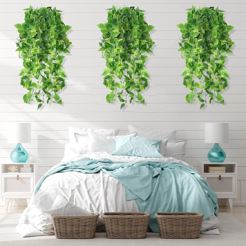 Hoteam 12 Pcs Artificial Hanging Plants 32 Inch Fake Ivy Vines with Fake Leaves Patio Artificial Plants Greenery for Living Room Indoor Outdoor Wall, No Basket (Pothos) - Image 4