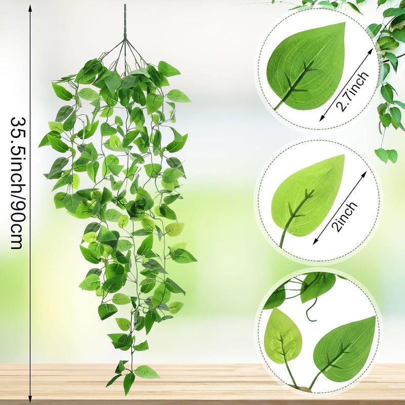 Hoteam 12 Pcs Artificial Hanging Plants 32 Inch Fake Ivy Vines with Fake Leaves Patio Artificial Plants Greenery for Living Room Indoor Outdoor Wall, No Basket (Pothos) - Image 2
