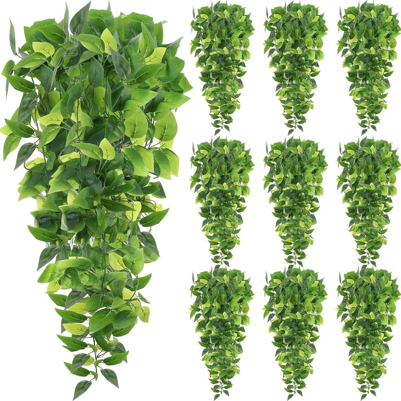 Hoteam 12 Pcs Artificial Hanging Plants 32 Inch Fake Ivy Vines with Fake Leaves Patio Artificial Plants Greenery for Living Room Indoor Outdoor Wall, No Basket (Pothos) - Image 1