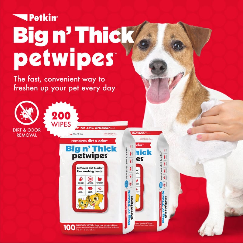 Petkin Pet Wipes for Dogs & Cats - 200 Large Wipes - Removes Dirt & Odor - Cleans Ears, Face, Butt, Eye Area - Convenient for Home or Travel - 2 Packs - Image 2