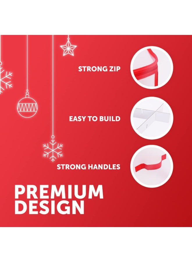 Christmas Ornament Storage Box with 64 Dividers, Large Plastic Organiser Bag for Baubles Decorations, Red/Clear - Image 5