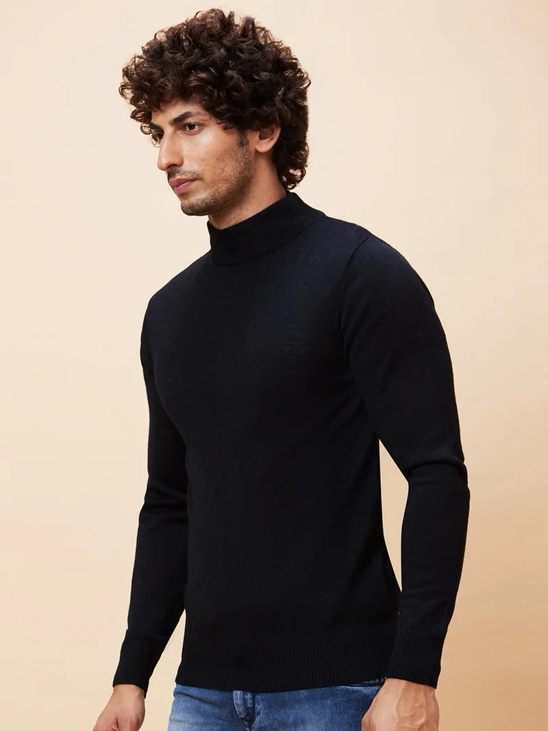 جلو باص بلوفر رجالي سادة أسود كاجوال