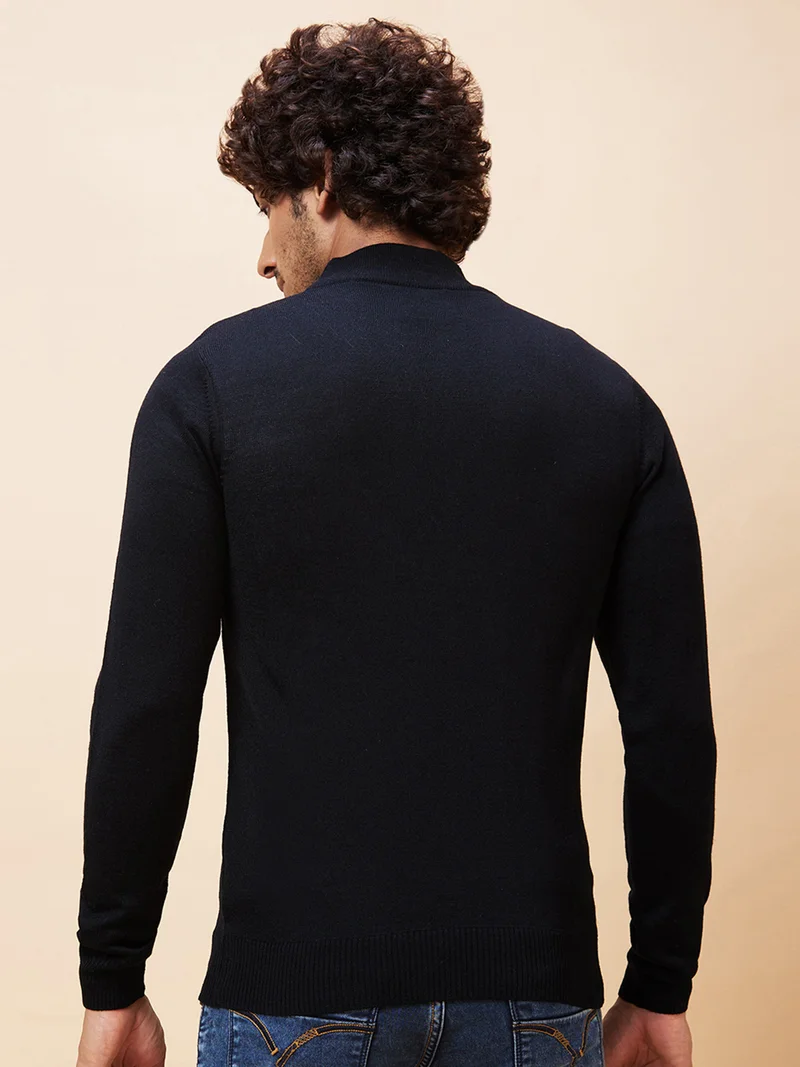 جلو باص بلوفر رجالي سادة أسود كاجوال