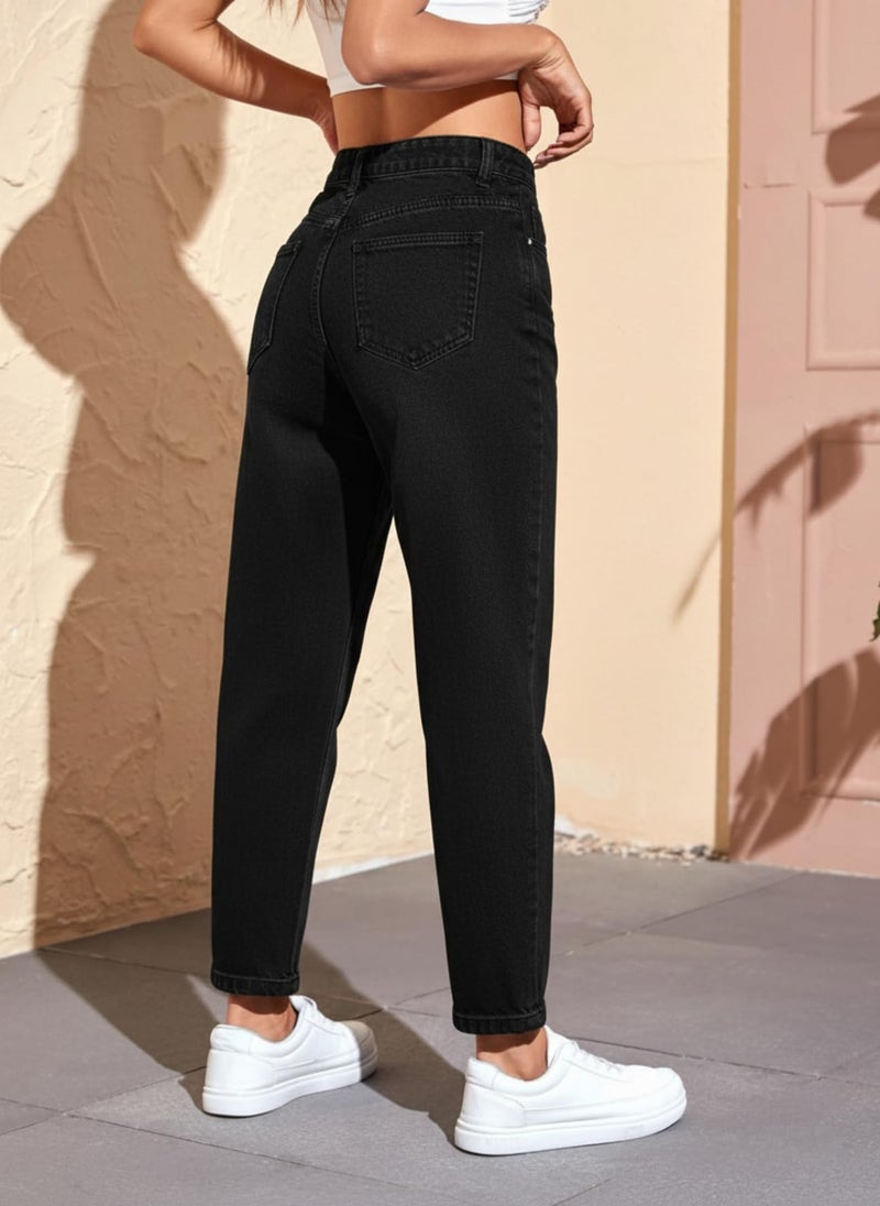 Ben Martin Mom Fit Jeans for Women || High Waist Tapered Fit Stretchable Jean's Pant for Women's || Relax Fit Carrot Jean:s || Stylish Jean,s for Woman || Casual Denim Mom Jean::s,Black 30 - Image 2