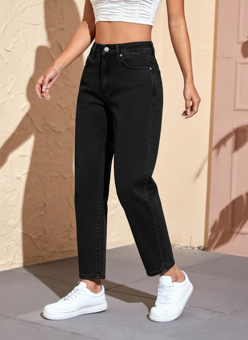 Ben Martin Mom Fit Jeans for Women || High Waist Tapered Fit Stretchable Jean's Pant for Women's || Relax Fit Carrot Jean:s || Stylish Jean,s for Woman || Casual Denim Mom Jean::s,Black 30 - Image 4