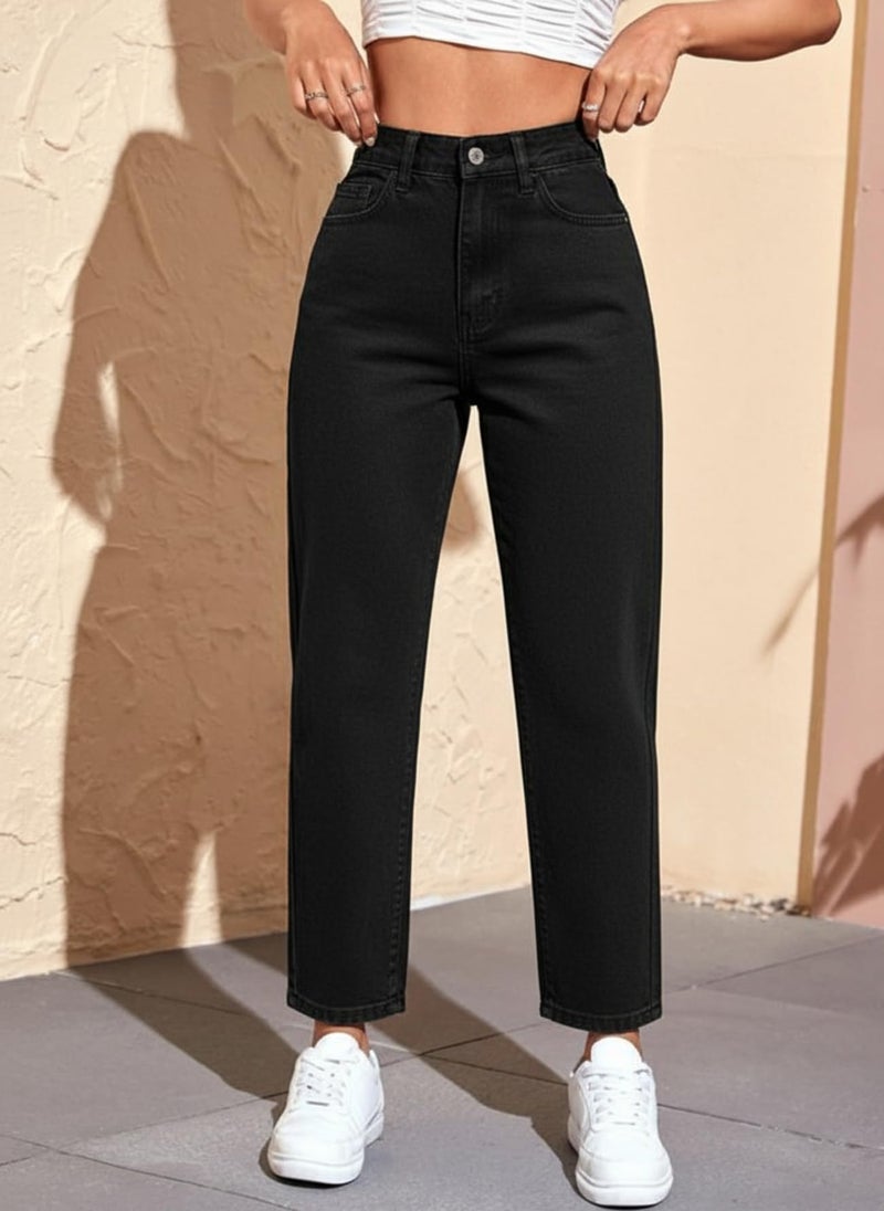 Ben Martin Mom Fit Jeans for Women || High Waist Tapered Fit Stretchable Jean's Pant for Women's || Relax Fit Carrot Jean:s || Stylish Jean,s for Woman || Casual Denim Mom Jean::s,Black 30 - Image 5