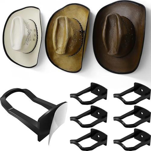 Modern JP Adhesive Cowboy Hat Hooks for Wall (6-Pack) – 3-Inch Wall Mount for Secure Hold, Wide Brim Hat Organizer, Western Room Decor – Black - Image 1