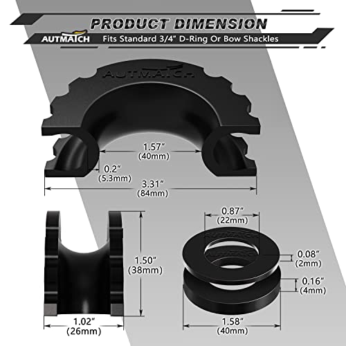 AUTMATCH D Ring Shackle Isolators Washers Kit - 2 Rubber Shackle Isolators with 8 Washers, Fits 3/4 Shackles Protect and Prevents Rattling - Shackle Cover Black - Image 3