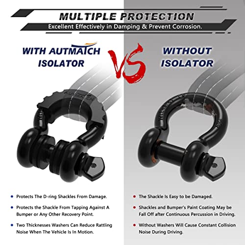 AUTMATCH D Ring Shackle Isolators Washers Kit - 2 Rubber Shackle Isolators with 8 Washers, Fits 3/4 Shackles Protect and Prevents Rattling - Shackle Cover Black - Image 5