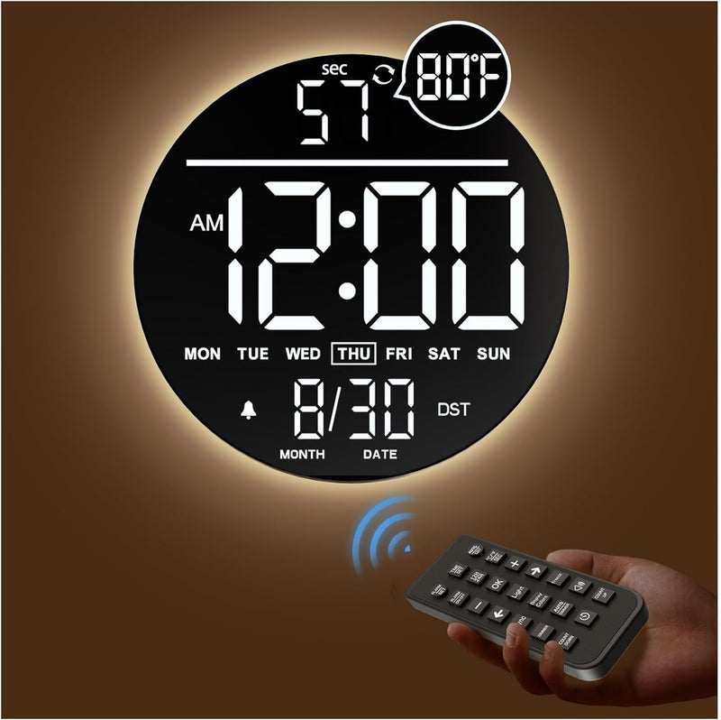 Jall 10" Large Digital Wall Clock with Seconds, Alarm Countdown Timer, Big LED Display, RGB Color, DST, Temperature, Mounted for Bedroom Living Room Office Classroom Gym, Xmas Birthday Gift, White - Image 1