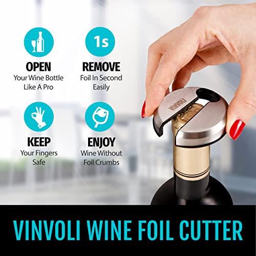 VINVOLI Wine Foil Cutter - Luxury Stainless Steel Wine Foil Cutter Tool - Foil Cutter for Wine Bottles - Wine Cutter Foil Opener Neck Label Remover - Wine Top Seal Cutter - Wine Bottle Foil Cutter - Image 2