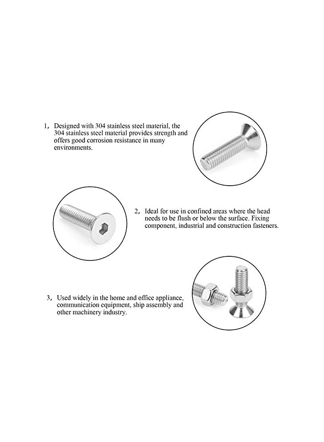 DYWISHKEY 500PCS مقياس M3 M4 M5، براغي وصواميل من الفولاذ المقاوم للصدأ 304 برأس مسطح ومغروز مع مجموعة مفاتيح سداسية - Image 4