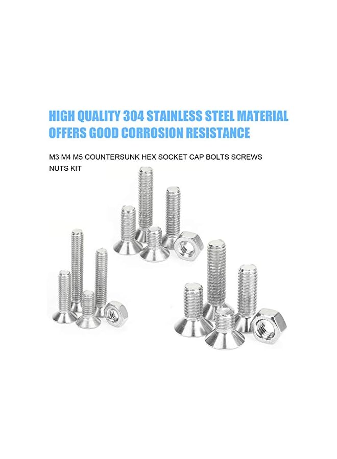DYWISHKEY 500PCS مقياس M3 M4 M5، براغي وصواميل من الفولاذ المقاوم للصدأ 304 برأس مسطح ومغروز مع مجموعة مفاتيح سداسية - Image 2