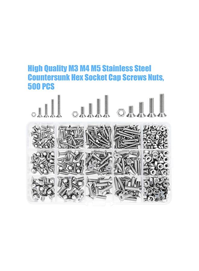 DYWISHKEY 500PCS مقياس M3 M4 M5، براغي وصواميل من الفولاذ المقاوم للصدأ 304 برأس مسطح ومغروز مع مجموعة مفاتيح سداسية - Image 5