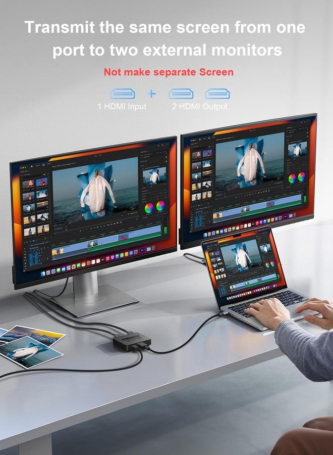 NEWCARE HDMI Splitter 1 in 2 Out, 2 Way HDMI Splitter 4K Duplicate Source's Screen to 2 Monitors Not Support Independent Screen, 2 Port HDMI Splitter for 3D,1080P, UHD TV Blu-ray Player, Fire Stick - Image 4