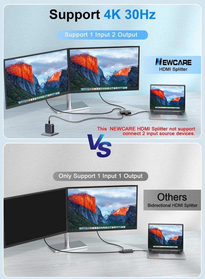 NEWCARE HDMI Splitter 1 in 2 Out, 2 Way HDMI Splitter 4K Duplicate Source's Screen to 2 Monitors Not Support Independent Screen, 2 Port HDMI Splitter for 3D,1080P, UHD TV Blu-ray Player, Fire Stick - Image 3