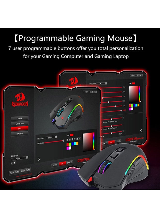 Redragon M602 Griffin RGB Gaming Mouse,RGB Spectrum Backlit Ergonomic Mouse With 7 Programmable Backlight Modes Up To 7200 DPI For Windows PC Gamers (Wireless) - Image 4