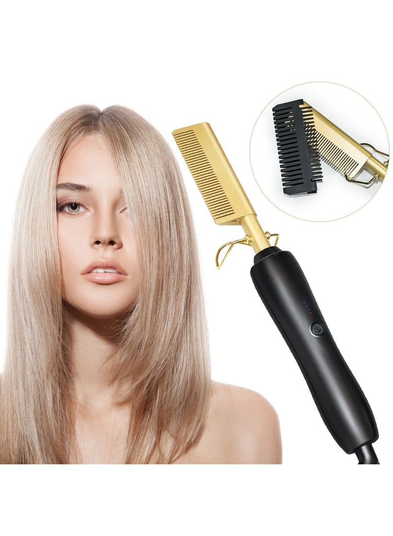 DubaiGallery Titanium Alloy Hair Straightener Electric Heat Pressing Ceramic ,Hot Curling Iron Combs, Pressing Multifunctional Copper Hair Straightener Brush Straightening Comb  - Image 2