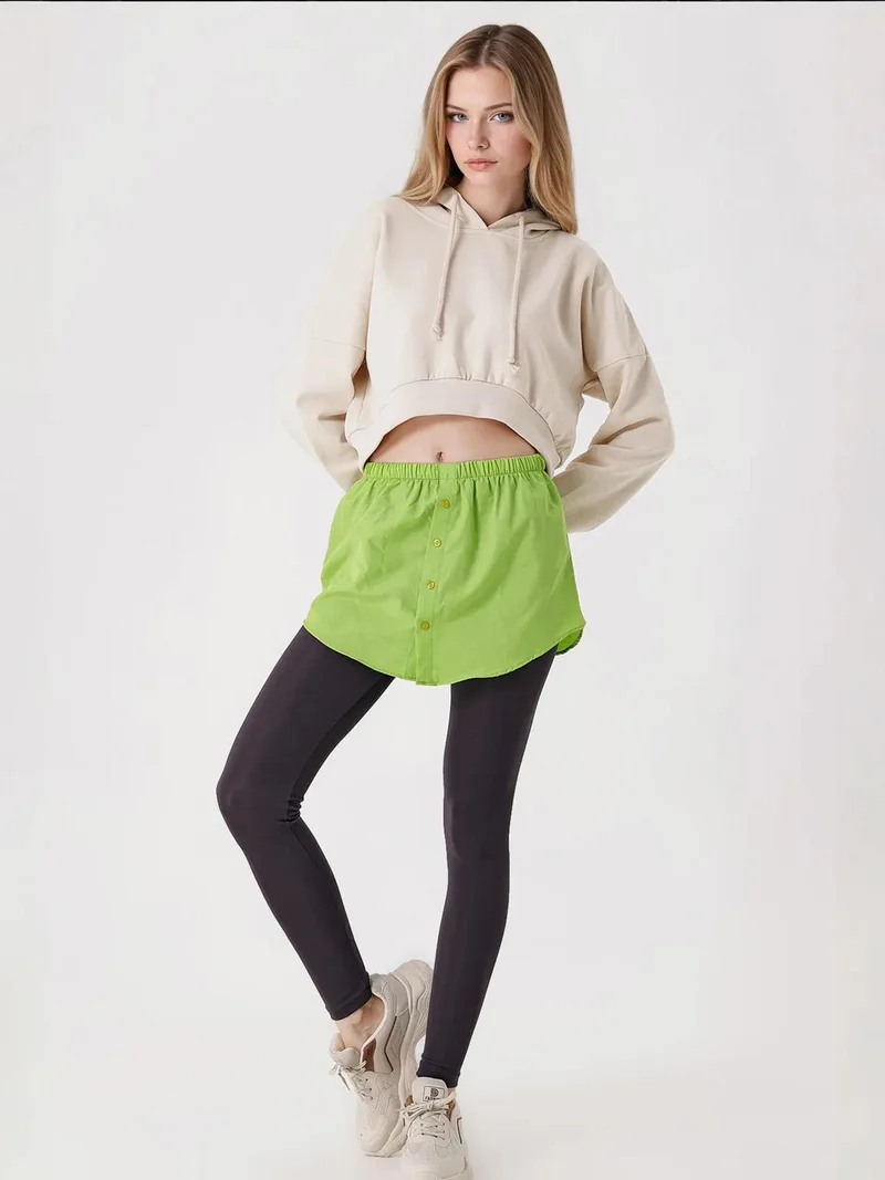 بيغ دارت هودي قصير بقصة مريحة بغطاء رأس وأزرار