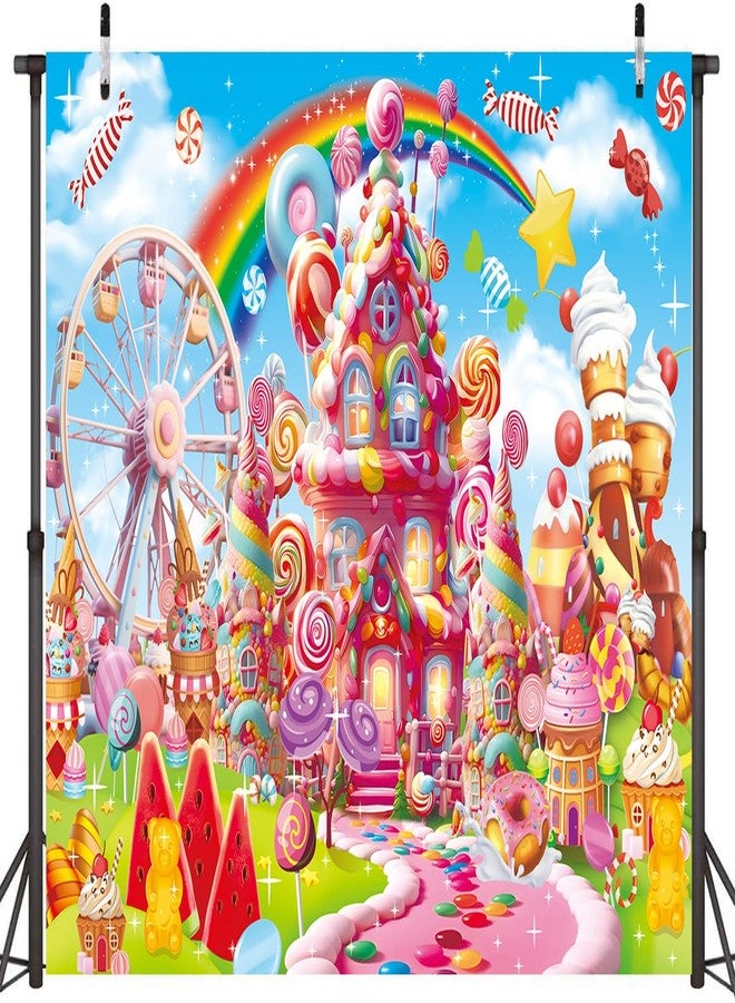 CINRAY Candyland Backdrop for Photography 7x5FT Cartoon Rainbow Lollipop Icecream Sweet Donut Candy Background for 1st First Birthday Party Decorations Photo Props - Image 2