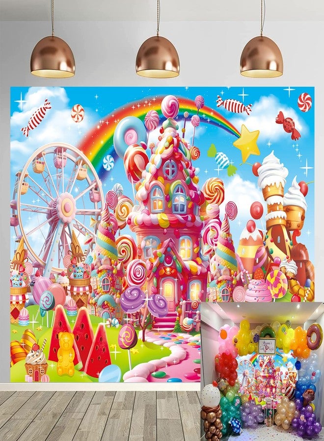 CINRAY Candyland Backdrop for Photography 7x5FT Cartoon Rainbow Lollipop Icecream Sweet Donut Candy Background for 1st First Birthday Party Decorations Photo Props - Image 1