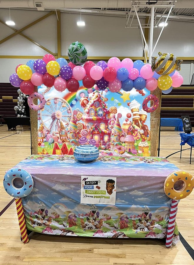 CINRAY Candyland Backdrop for Photography 7x5FT Cartoon Rainbow Lollipop Icecream Sweet Donut Candy Background for 1st First Birthday Party Decorations Photo Props - Image 4