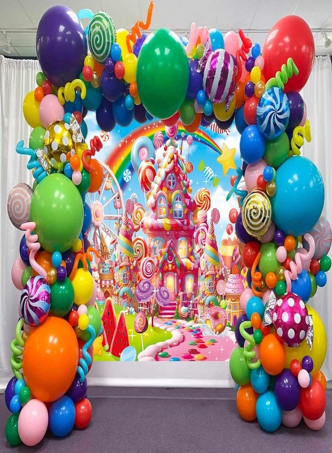 CINRAY Candyland Backdrop for Photography 7x5FT Cartoon Rainbow Lollipop Icecream Sweet Donut Candy Background for 1st First Birthday Party Decorations Photo Props - Image 3