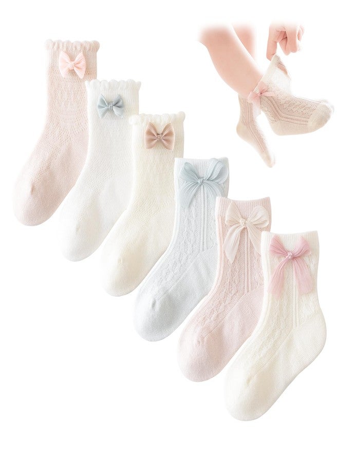 VIAOKUTH Baby Girls Socks with Bow 2nd-generation Breathable Mesh Newborn Cotton Cute Princess Socks for Toddler Infant 0-6 Months - Image 1