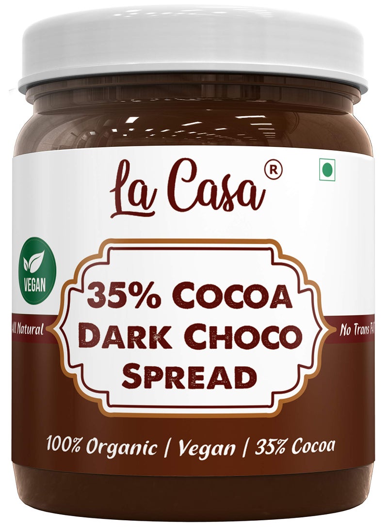 La Casa Vegan Dark Chocolate Spread | 35% Cocoa | All Natural Ganache | No Colors/Essence/Preservatives Used | 350 GMS | - Image 1
