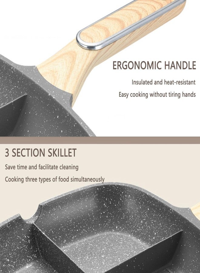 JUSTUP Nonstick Grill Pan, 3-in-1 Egg Pan 11 Inch Non Stick Skillet Pan, Heat Resistant Handle 3 Section Skillet Pancake Pan, Divided Pan Cooking Pan for Breakfast, Egg, Bacon and Burgers - Image 5