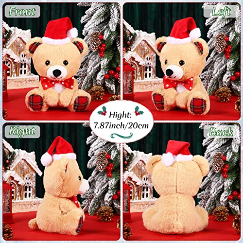 Threan 8 Inch Christmas Stuffed Animal Christmas Plush Doll with Santa Hat for Holiday Decoration Winter GiftsLittle Bear Style - Image 5