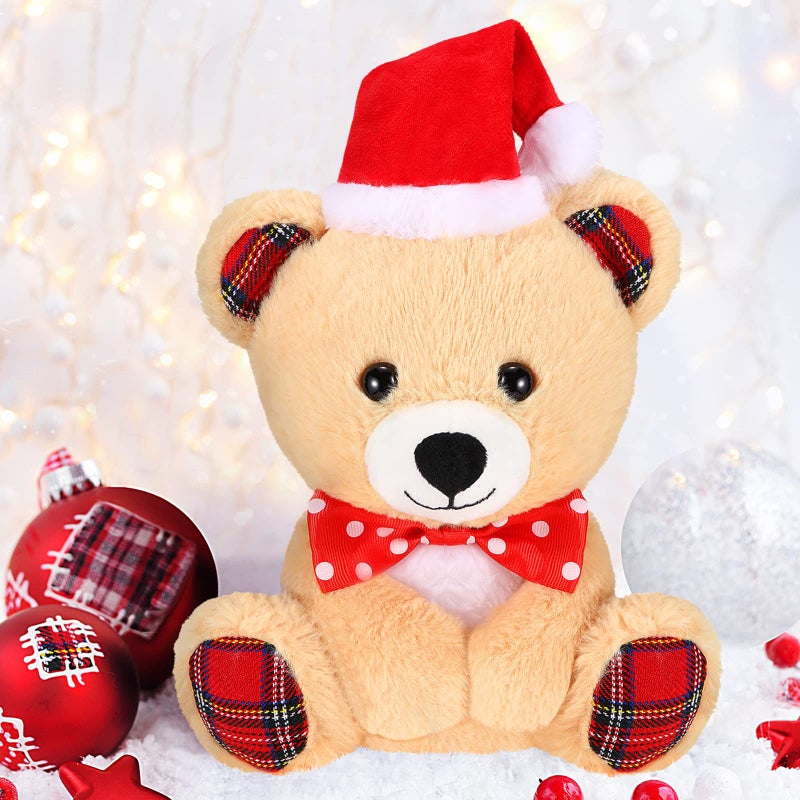 Threan 8 Inch Christmas Stuffed Animal Christmas Plush Doll with Santa Hat for Holiday Decoration Winter GiftsLittle Bear Style - Image 3