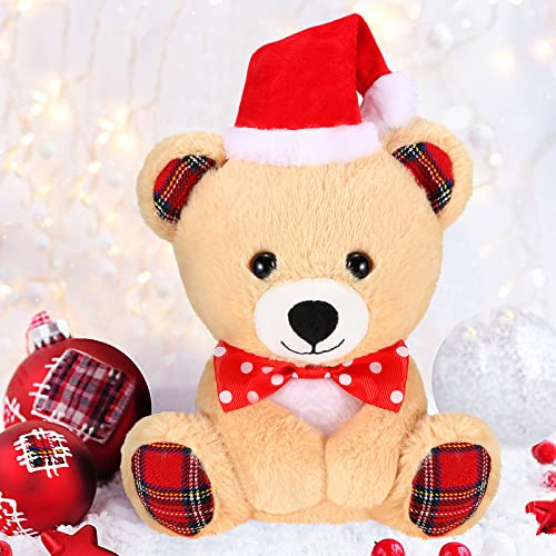 Threan 8 Inch Christmas Stuffed Animal Christmas Plush Doll with Santa Hat for Holiday Decoration Winter GiftsLittle Bear Style - Image 1