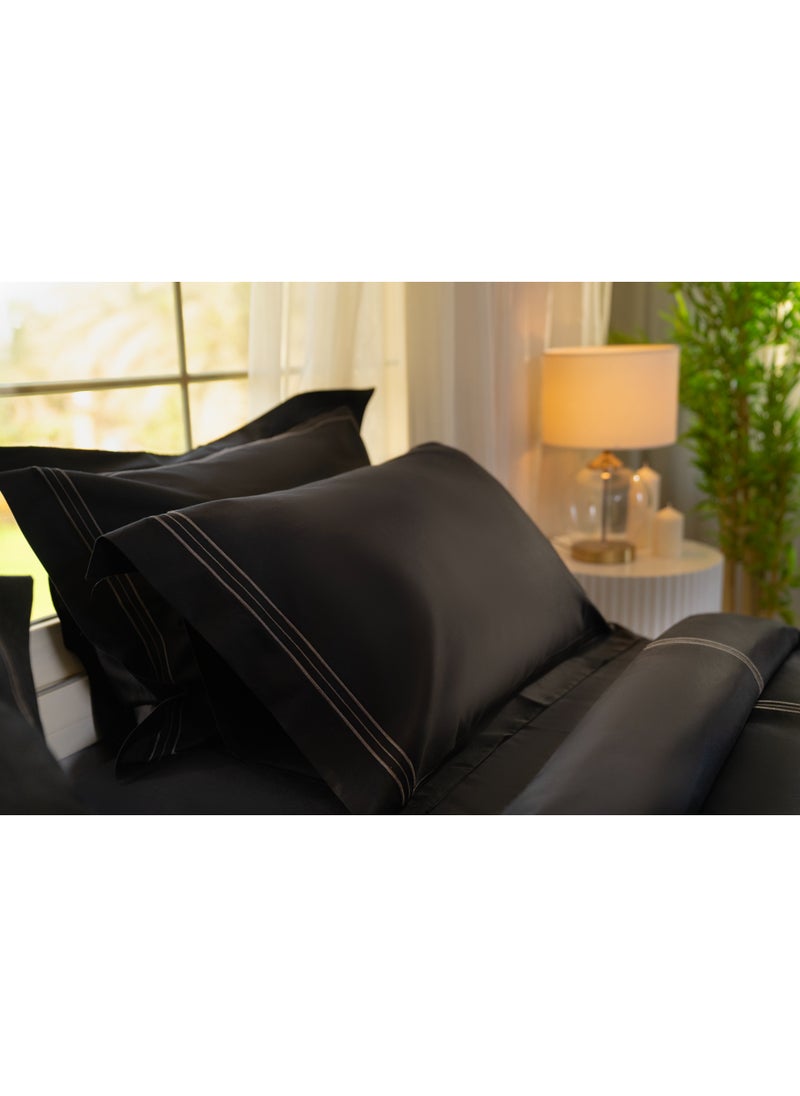 TM HOME TM Home Black with  Line – 6-Piece Embroidered Bedding Set – 100% Egyptian Cotton – 600TC – 250,000-Stitch Royal Accent  - Image 4