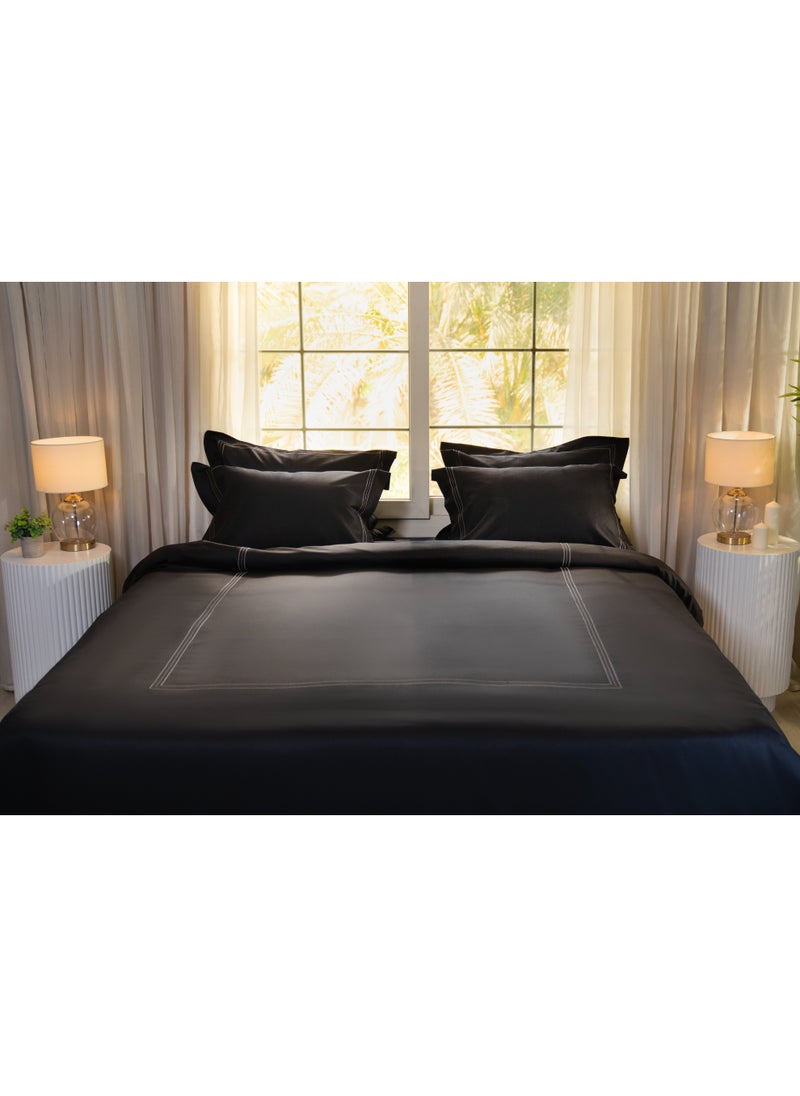 TM HOME TM Home Black with  Line – 6-Piece Embroidered Bedding Set – 100% Egyptian Cotton – 600TC – 250,000-Stitch Royal Accent  - Image 2