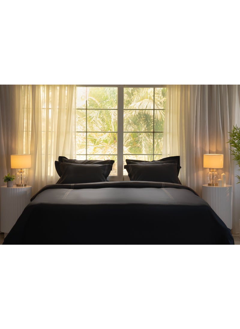 TM HOME TM Home Black with  Line – 6-Piece Embroidered Bedding Set – 100% Egyptian Cotton – 600TC – 250,000-Stitch Royal Accent  - Image 1