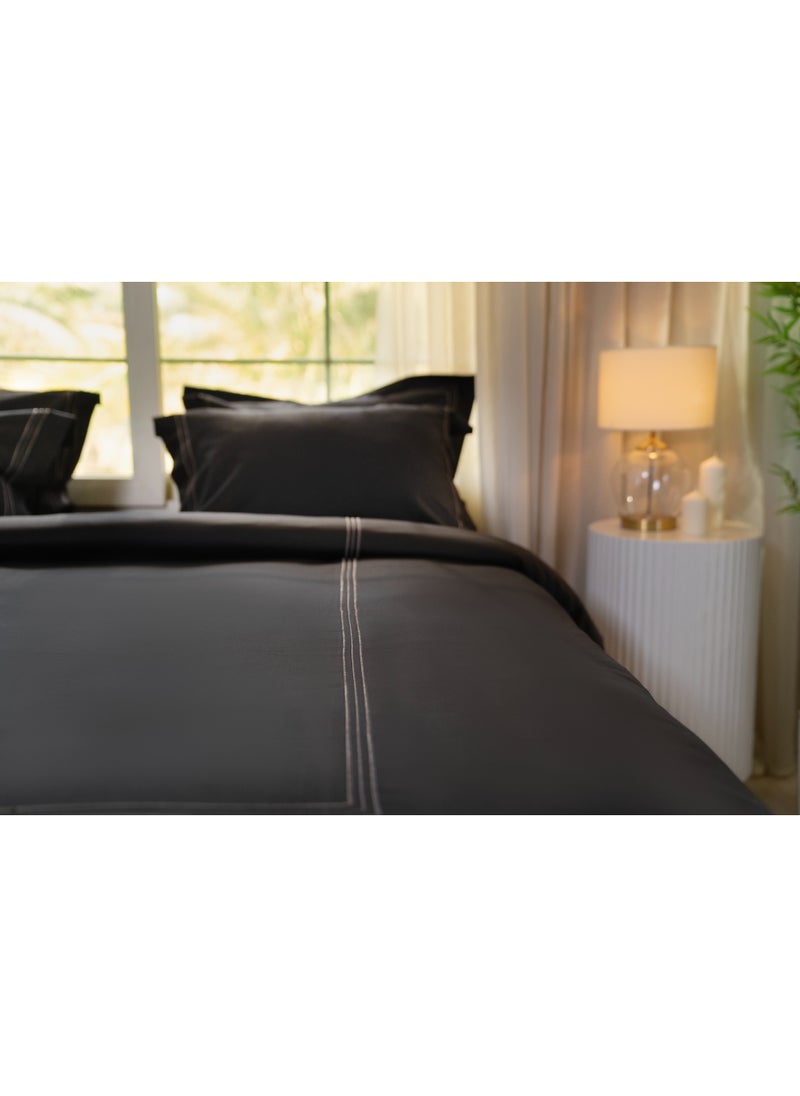 TM HOME TM Home Black with  Line – 6-Piece Embroidered Bedding Set – 100% Egyptian Cotton – 600TC – 250,000-Stitch Royal Accent  - Image 5