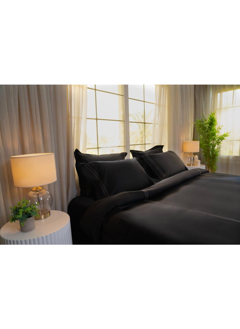 TM HOME TM Home Black with  Line – 6-Piece Embroidered Bedding Set – 100% Egyptian Cotton – 600TC – 250,000-Stitch Royal Accent  - Image 3