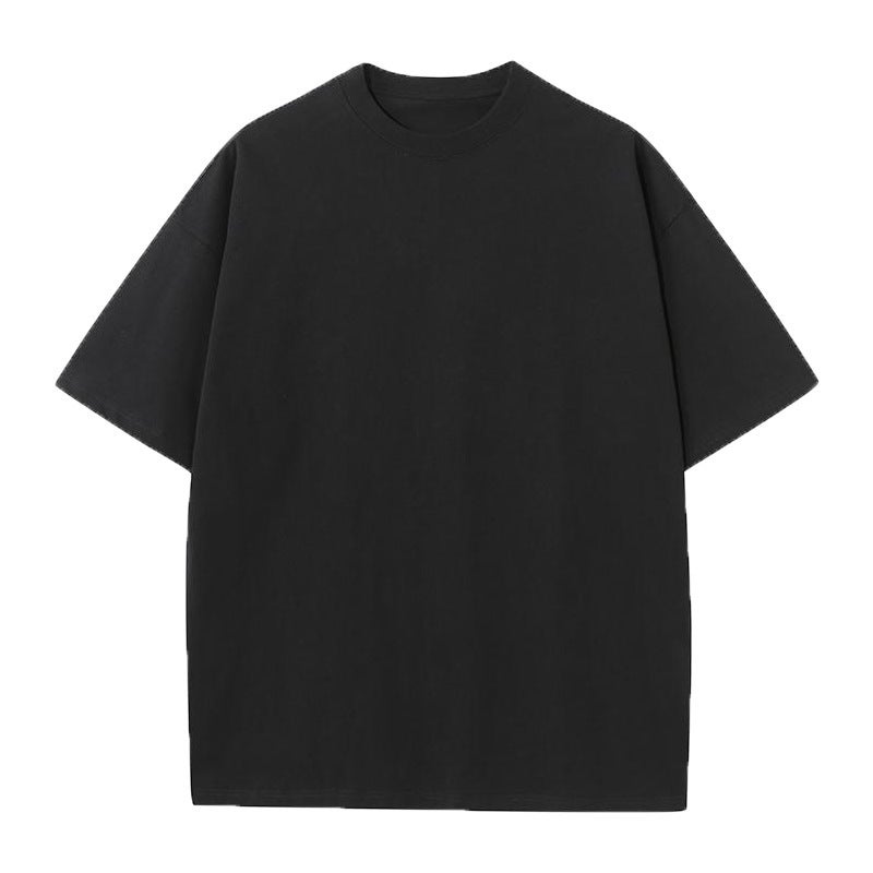 Men's T-Shirt Summer Heavyweight T-Shirt Men's 230g Pure Color Off-Shoulder Versatile Loose Cotton Round Neck Trendy Brand Men's Short-Sleeved - Image 1